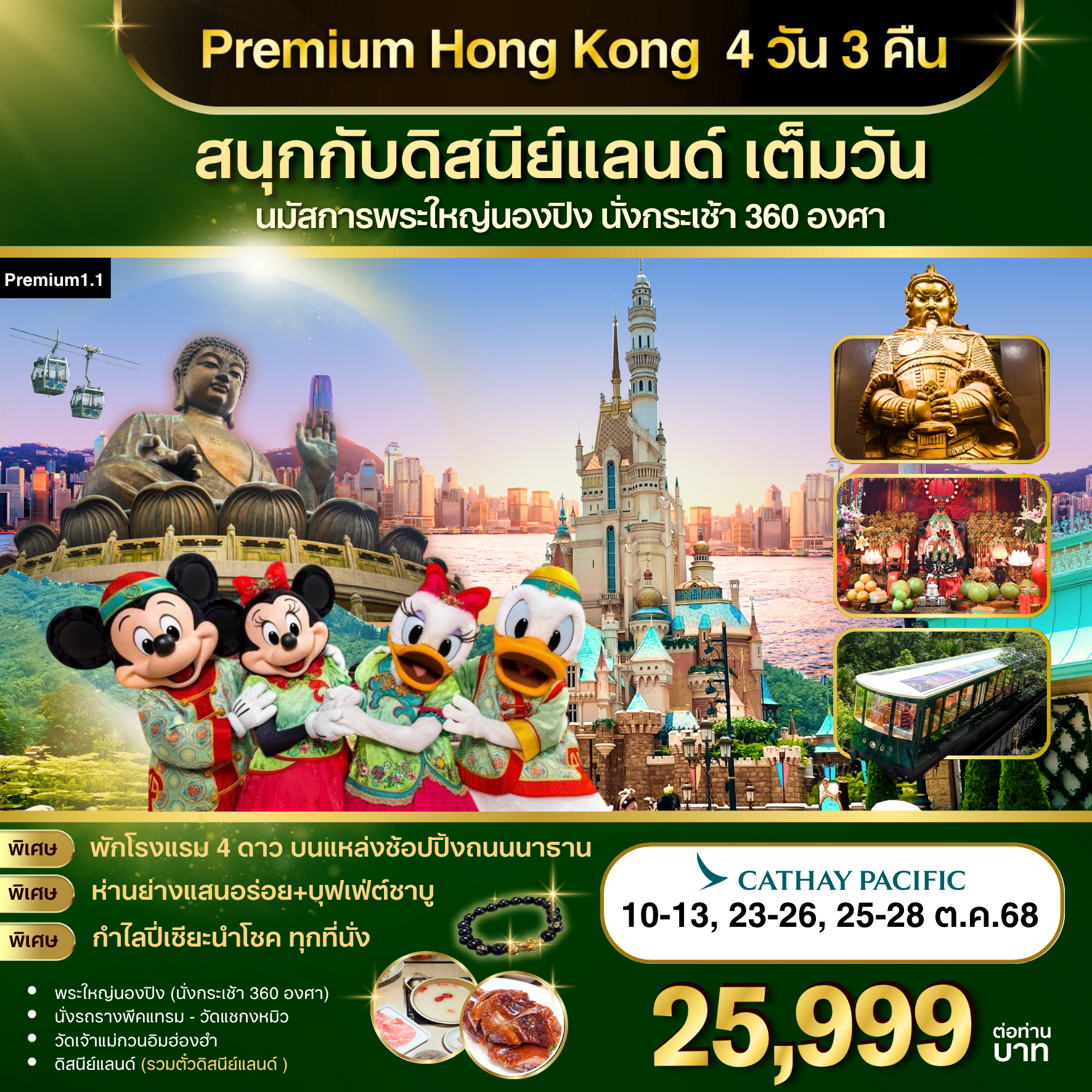 Premium-1.1  :ฮ่องกง-ดิสนีย์แลนด์-พระใหญ่นองปิง 4 วัน 3 คืน (CX)